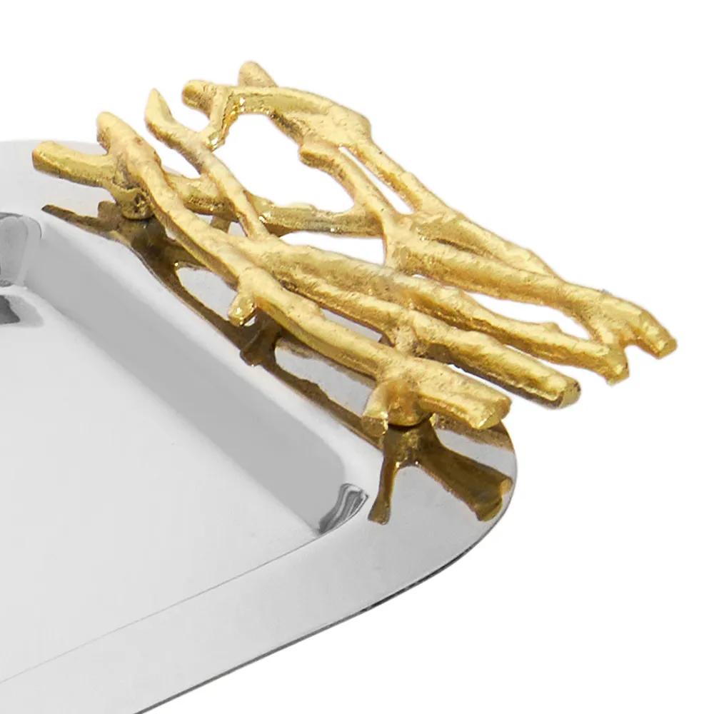 Stainless Steel Tray, Silver & Gold - 35CM