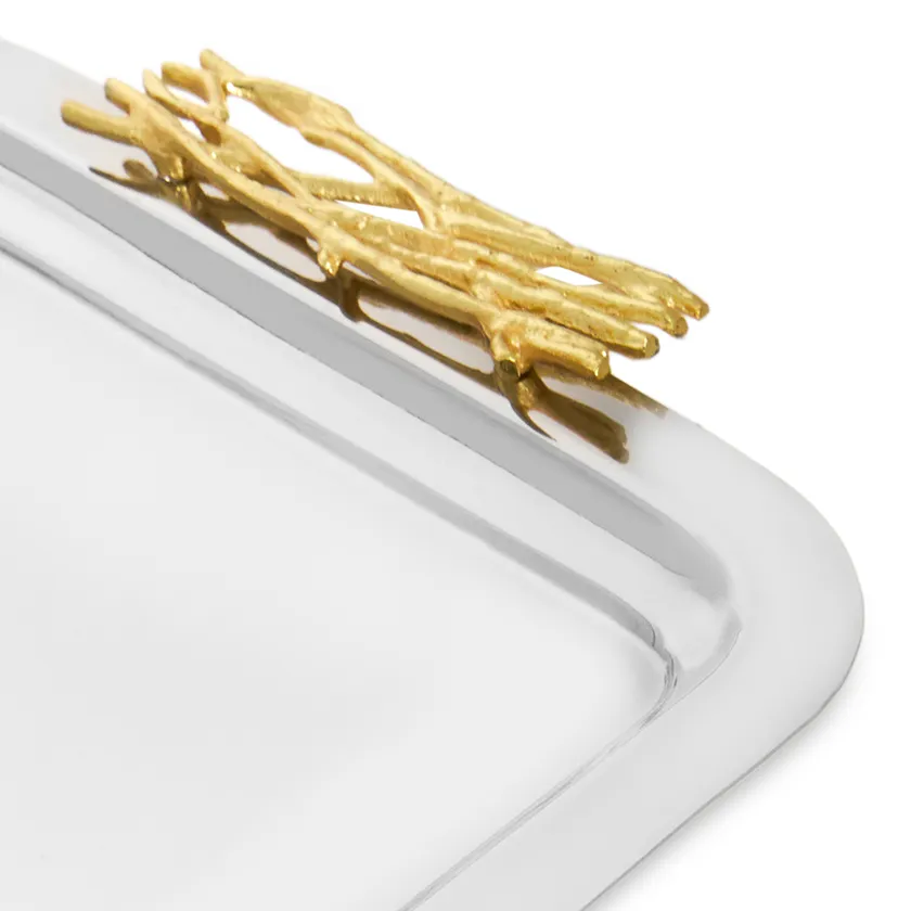Stainless Steel Tray, Silver & Gold , Square