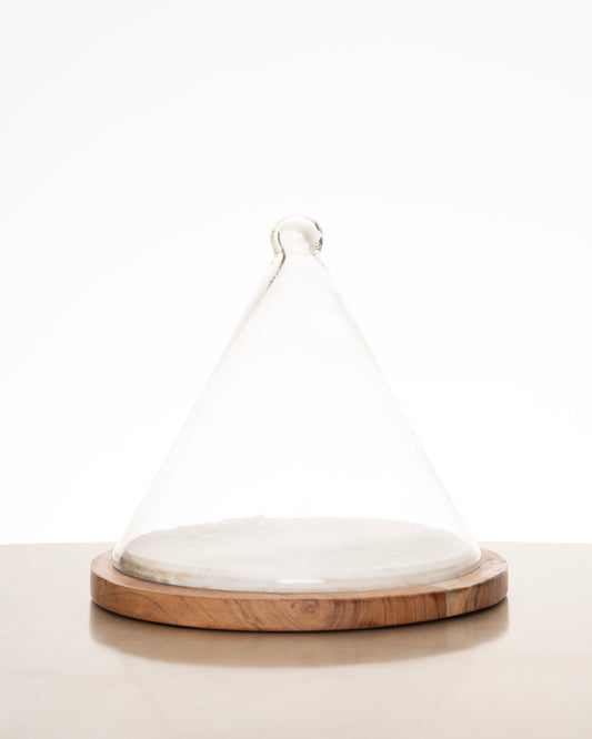 Marble/Wood Serving Plate with Glass Dome