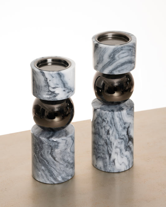 Marble & Metal Candle Holders (Set of 2)