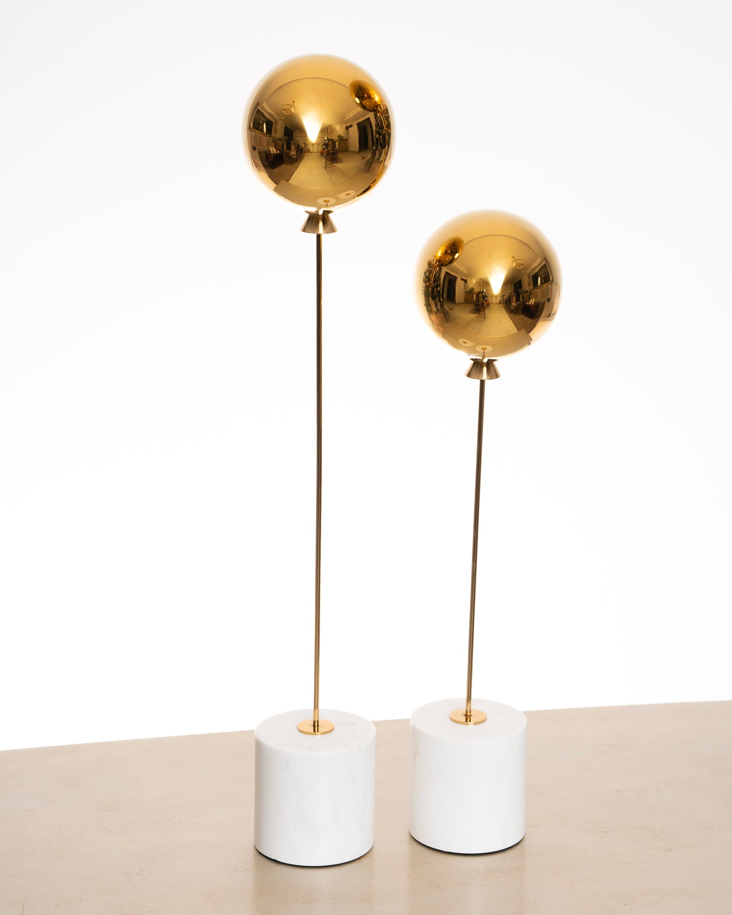 Balloon on Marble Base, Shiny Gold (Set of  2)