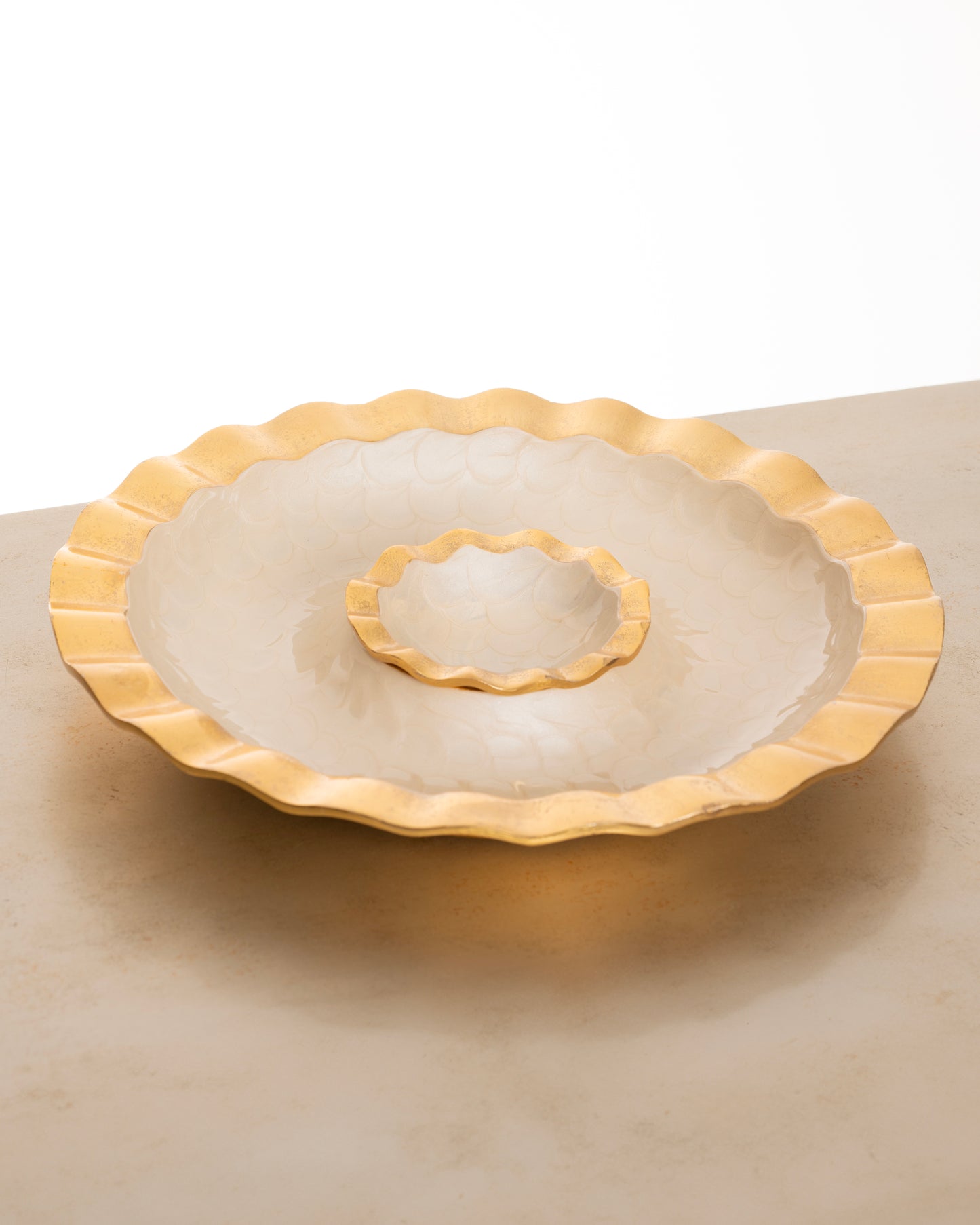 Gold and Beige Enamel Chips and Dip Serving Platter