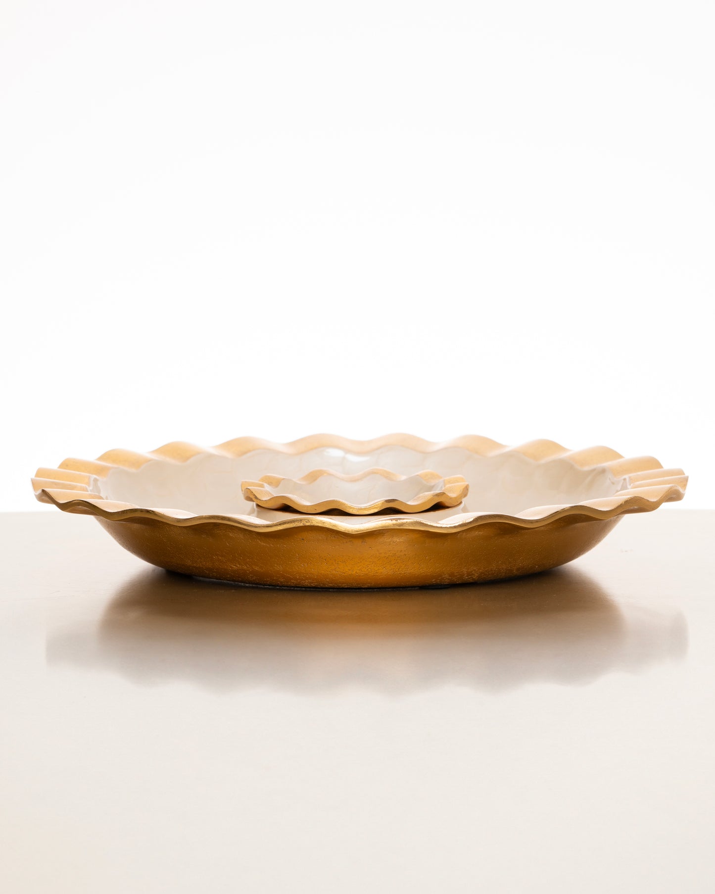 Gold and Beige Enamel Chips and Dip Serving Platter