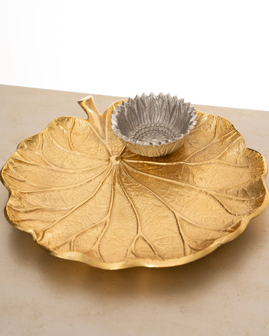 Gold and silver Chips and Dip Serving Platter