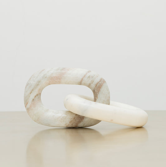 White and Beige Marble Oval Chain