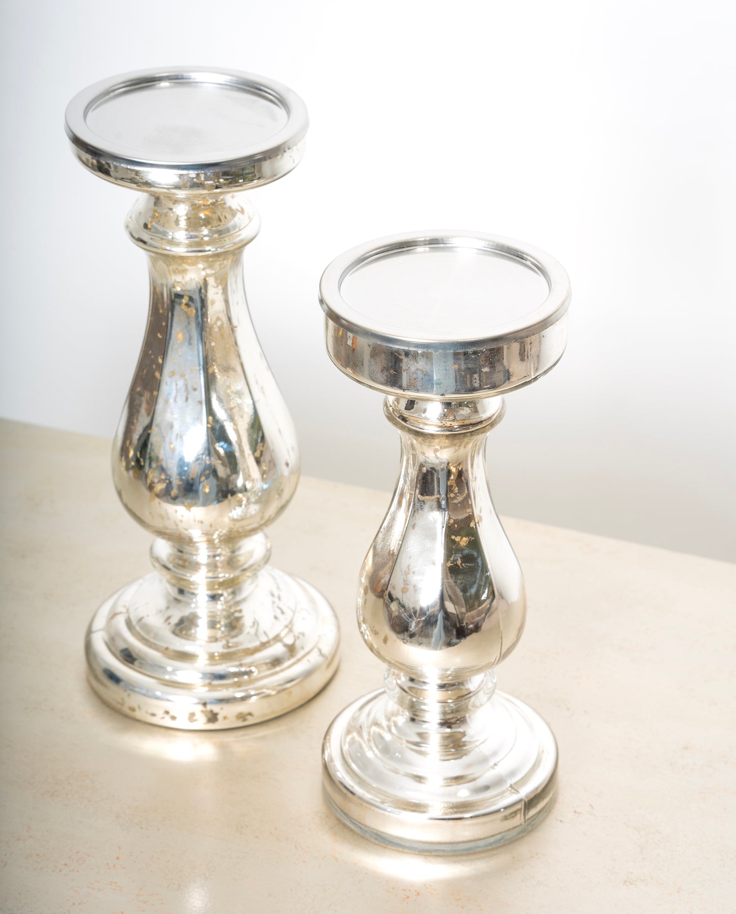 Glass Candle holder, Antique silver Finish