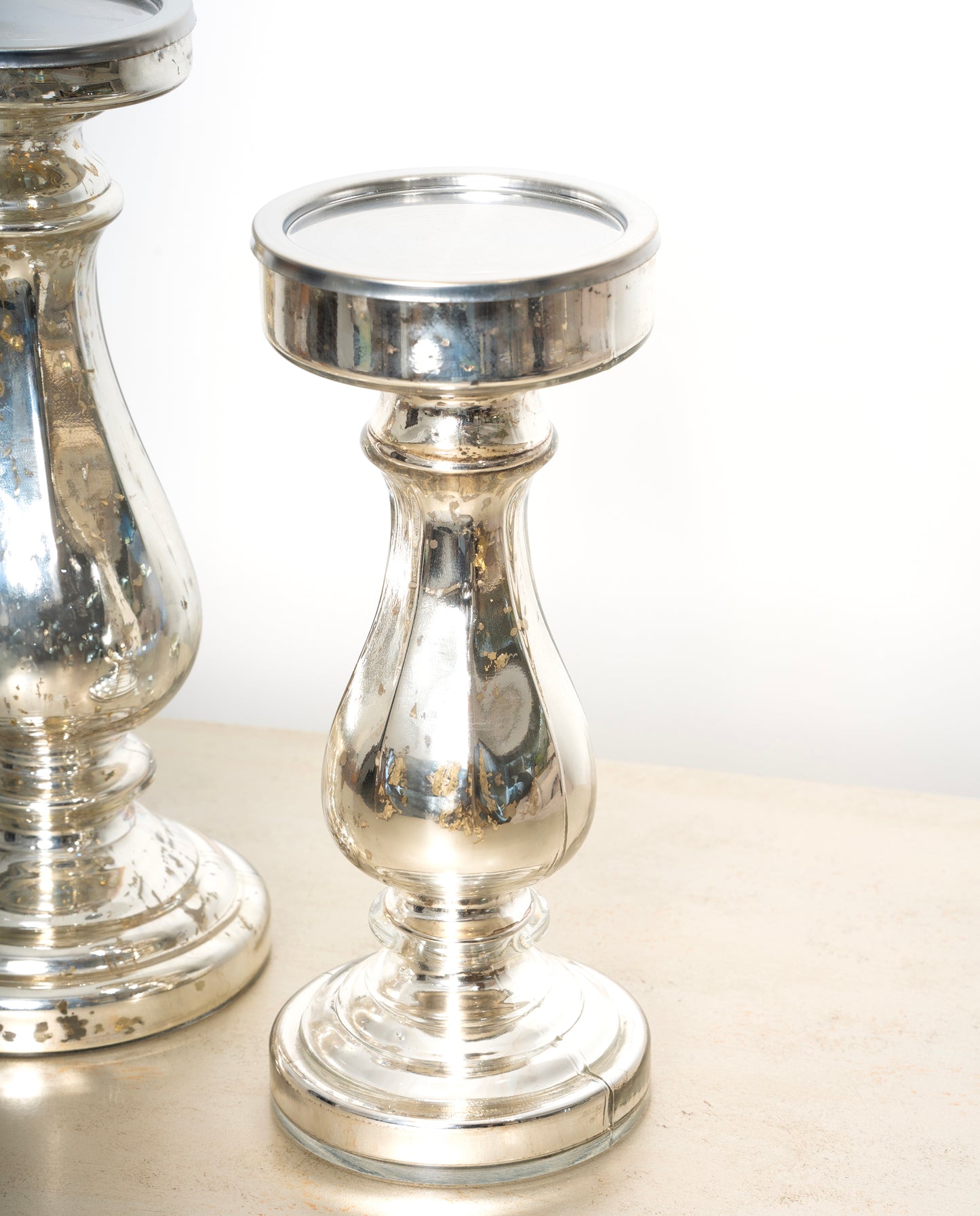 Glass Candle holder, Antique silver Finish
